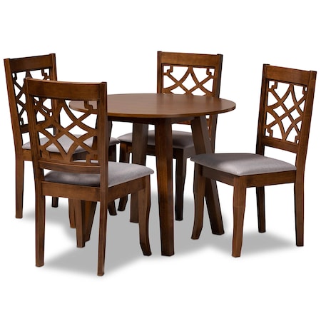 Baxton Studio Mya Grey Upholstered and Walnut Wood 5-Piece Dining Set 172-9875-10895